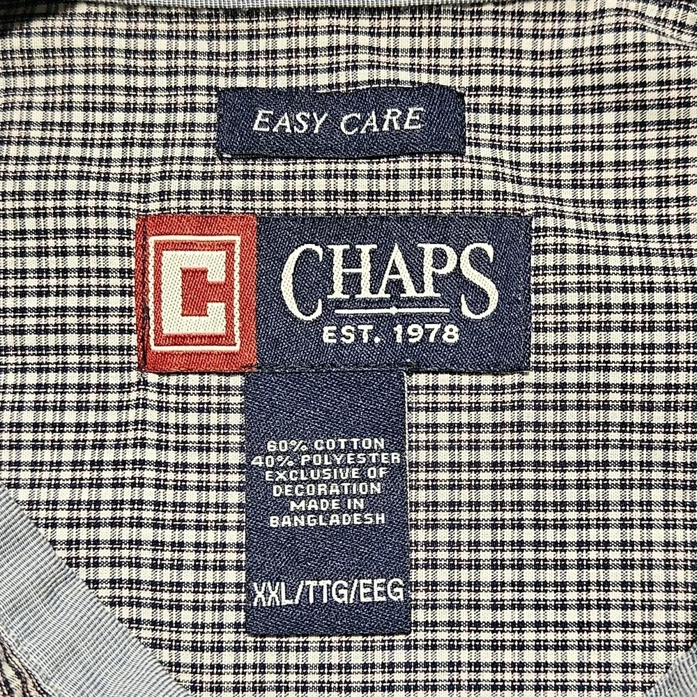 Chaps Easy Care Shirt Mens XXL Blue White Check Long Sleeve Button Down Pocket